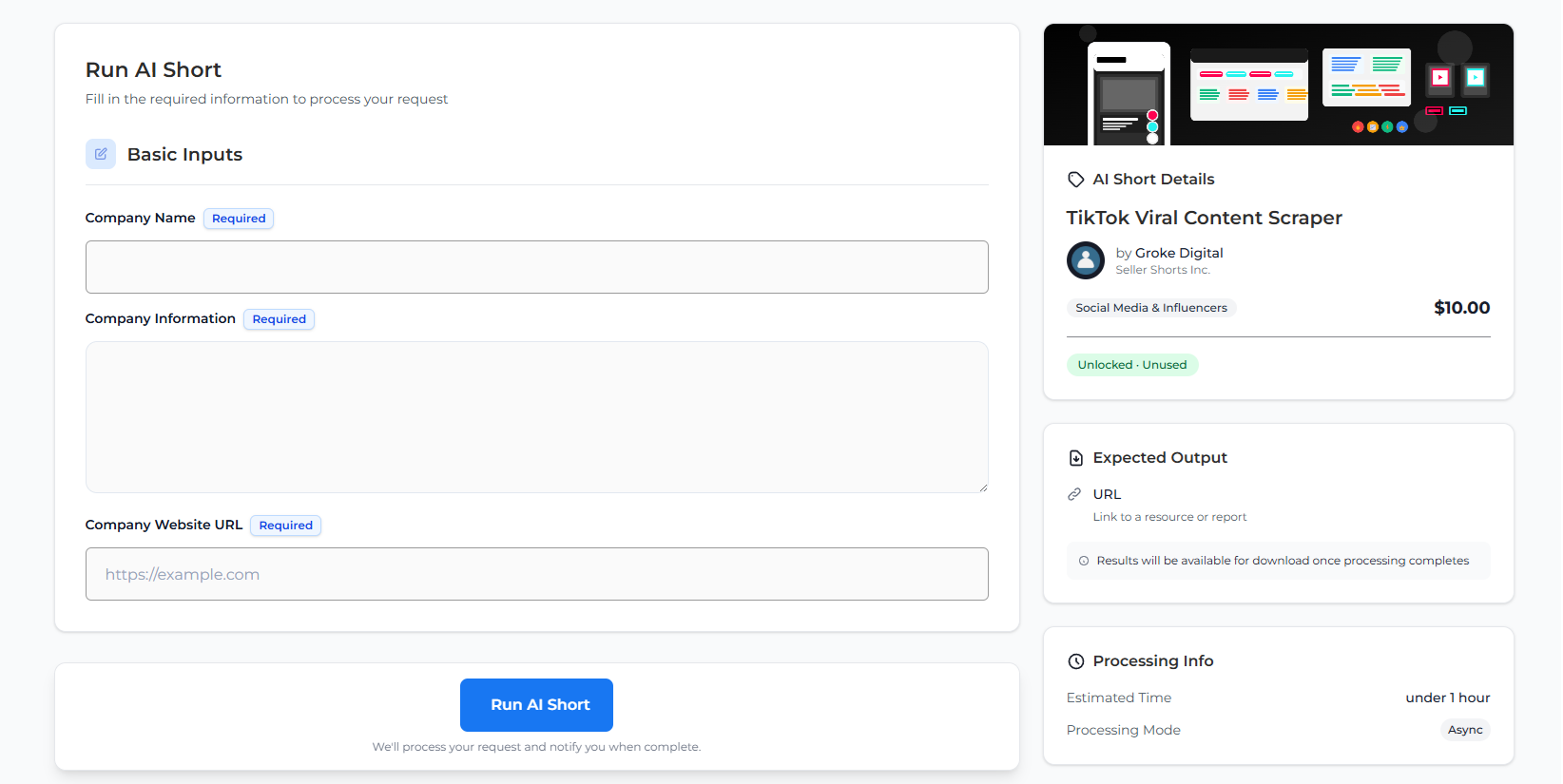 Customer Purchase & Execution interface showing purchase, processing, and results